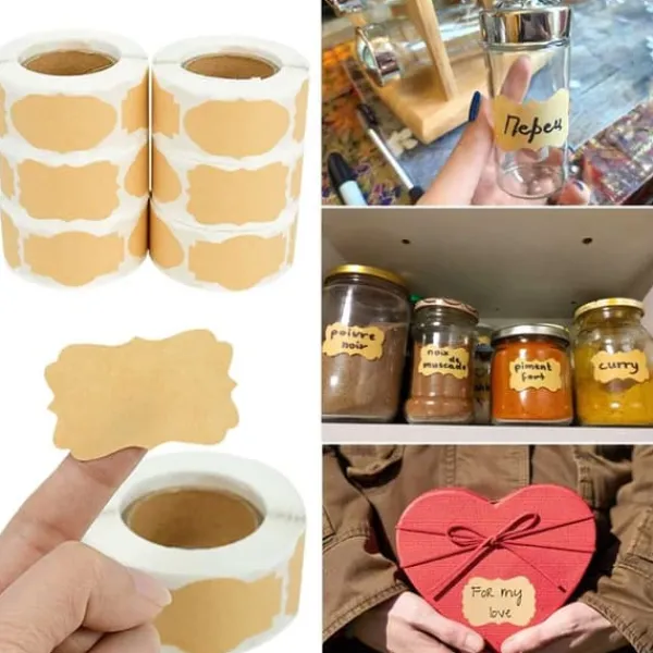 Tilbehør Til Madopbevaring>250st Kraft Paper Labels til dåser, gaver + blyant