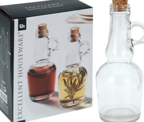 Sæt med 2 GLAS FLASKER til olie og eddike med kork 2x250 ml Best