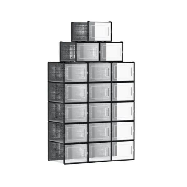 Opbevaringsæsker Til Hjemmet>Sæt med 18 skoæsker til sko op til størrelse 46, 35 x 25,0 x 18,5 cm (D x B x H) - Indvendige mål for hver æske: 31 x 24,5 x 17,5 cm
