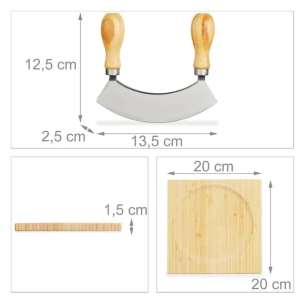 Sæt med kokkekniv og skærebræt, 1,5x20x20 cm, Natur, Sølv Discount