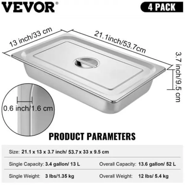 Serveringsfad & Skåle>Steam Table Pan, 4 stk., 53,7x33x9,5 cm, rustfrit stål