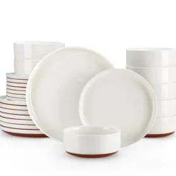 Stentøj Middagsservice, Solid Design, Til 4 Personer,Hvid 24 Stykke Hot