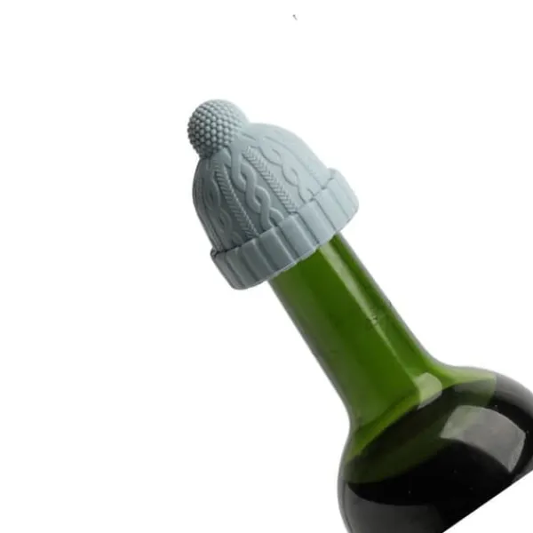 Flaskepropper>Stickad mössa formad vinflaskpropp Silikon Wine Saver Sealer Preserver Återanvändbar för Beer Whisky Blue