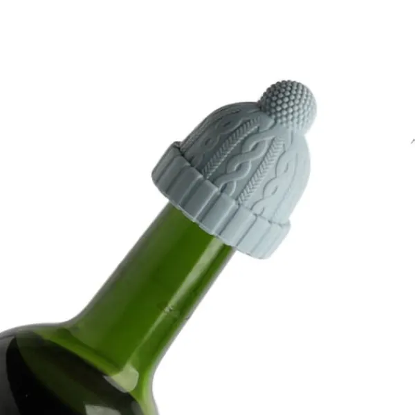 Flaskepropper>Stickad mössa formad vinflaskpropp Silikon Wine Saver Sealer Preserver Återanvändbar för Beer Whisky Blue
