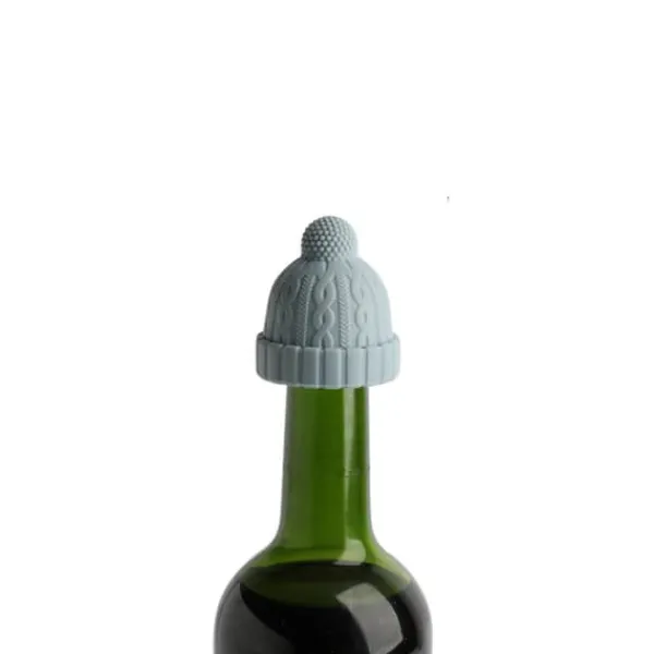 Flaskepropper>Stickad mössa formad vinflaskpropp Silikon Wine Saver Sealer Preserver Återanvändbar för Beer Whisky Blue