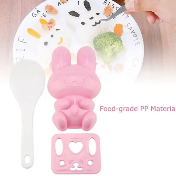 Sushimåtter>3stk mad kvalitet pp tegneserie kanin model sushi ris skimmel DIY håndværk onigiri gøre værktøj (lyserød)