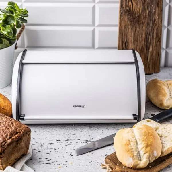 Brødkasser & Brødposer>Stor brødspand i stål 44cm mat hvid KINGHOFF KH-1864
