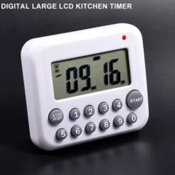 Stor LCD Køkkenur, 99 Minutters Nedtælling, Batteridrevet, Grå