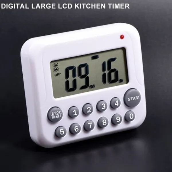 Stor LCD Køkkenur, 99 Minutters Nedtælling, Batteridrevet, Grå