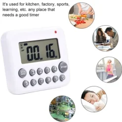 Stor LCD Køkkenur, 99 Minutters Nedtælling, Batteridrevet, Grå