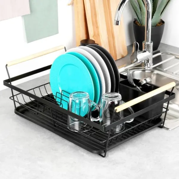 Opvaskestativer & Tørrestativer>Store stående opvasketallerkener bestik sort metal 50 cm