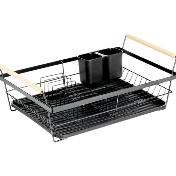 Opvaskestativer & Tørrestativer>Store stående opvasketallerkener bestik sort metal 50 cm