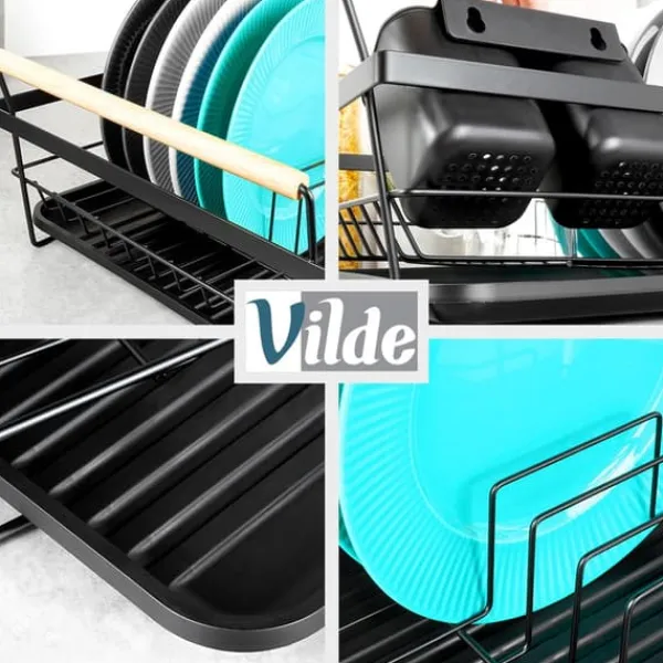 Opvaskestativer & Tørrestativer>Store stående opvasketallerkener bestik sort metal 50 cm