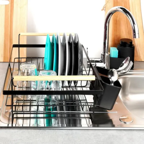Opvaskestativer & Tørrestativer>Store stående opvasketallerkener bestik sort metal 50 cm