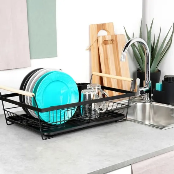 Opvaskestativer & Tørrestativer>Store stående opvasketallerkener bestik sort metal 50 cm