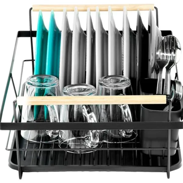 Opvaskestativer & Tørrestativer>Store stående opvasketallerkener bestik sort metal 50 cm