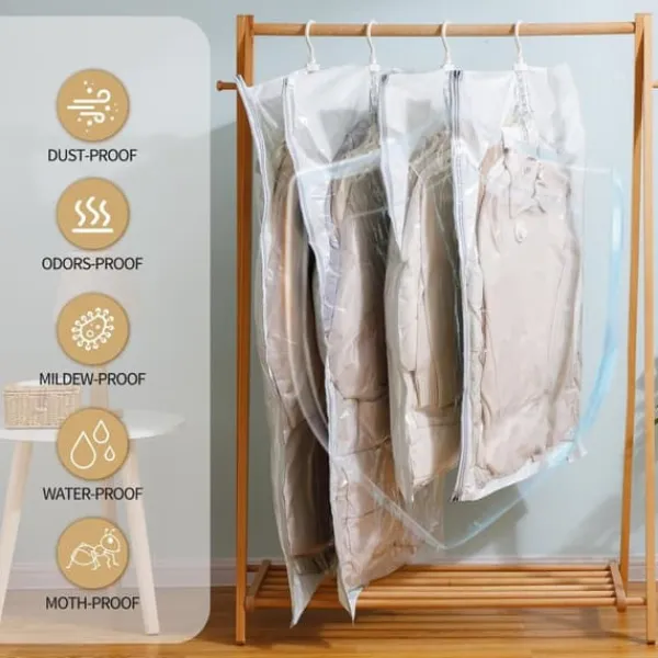 Opbevaringsposer Til Hjemmet>Støvsugerposer til ophængning af tøj 135x70 cm sæt med 4 transparente