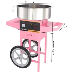 Maskiner Til Candyfloss>Sukkermaskine, kommerciel kvalitet, rustfrit stålskål, Pink med vogn