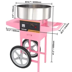 Maskiner Til Candyfloss>Sukkermaskine, kommerciel kvalitet, rustfrit stålskål, Pink med vogn