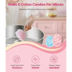 Maskiner Til Candyfloss>Sukkersnorsmaskine, Kommerciel Candyflossmaskine, 1000W, Ideel til Fester, Blå Farve
