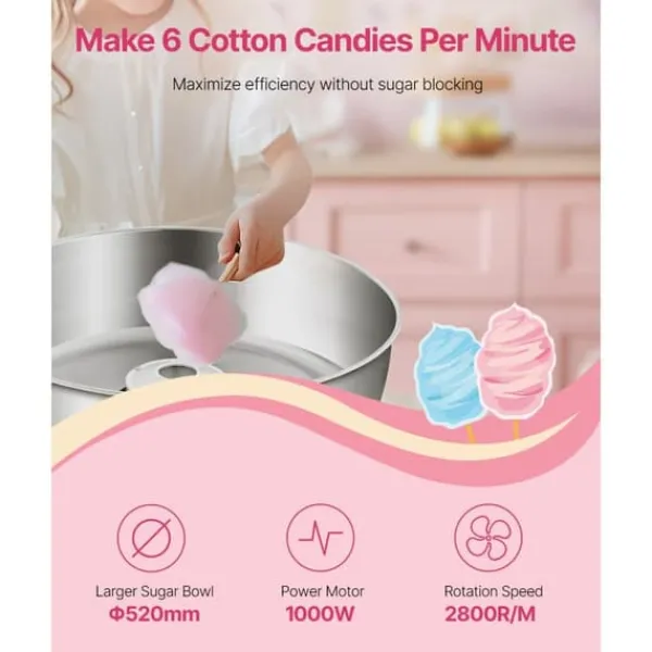 Maskiner Til Candyfloss>Sukkersnorsmaskine, Kommerciel Candyflossmaskine, 1000W, Ideel til Fester, Blå Farve