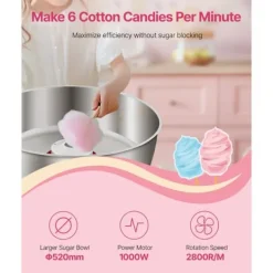 Maskiner Til Candyfloss>Sukkersnorsmaskine, Kommerciel Candyflossmaskine 1000W, Til Fest, Pink Farve