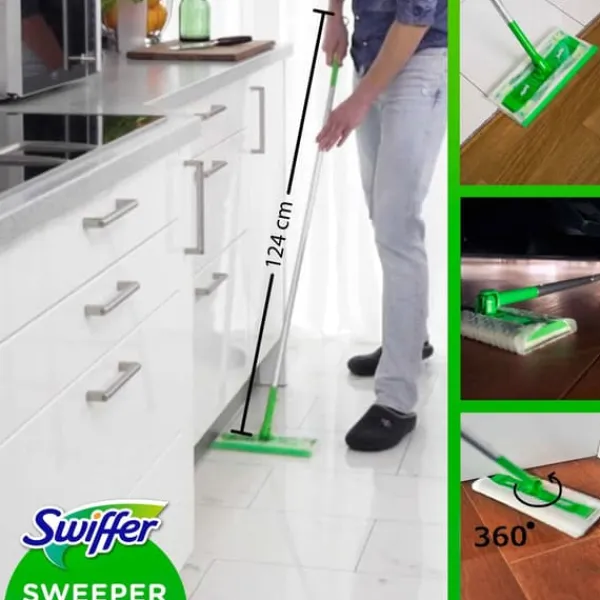 Procter & Gamble Swiffer Dry + Wet Kit - Sæt: 1 moppe, 8 tørre vådservietter og 3 vådservietter. Online