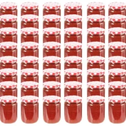 Syltetøjsglas 48 stk. Med hvide og røde låg 230 ml - Opbevaringsglas - Opbevaringskrukke - Home & Living Best