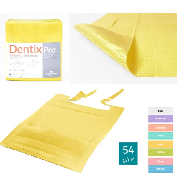 Forklæder>Tandlægesmæk med lomme 39 cm x 48 cm gul folieforet 54 g DentixPro 50 stk.