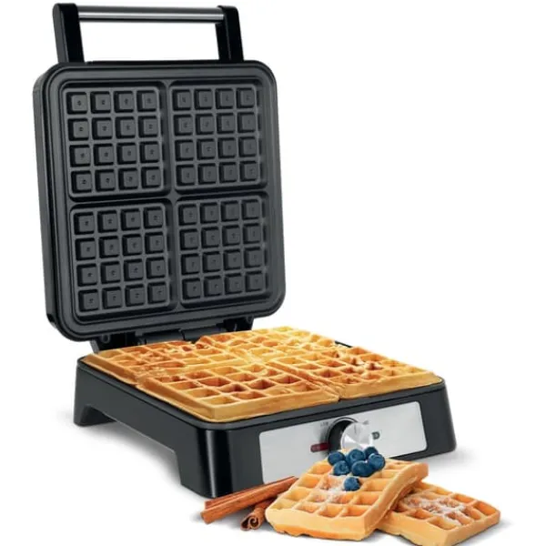 Vaffeljern>TEESA vaffelmaskine, 4 vafler, 1600W, rustfrit stål, effektregulering