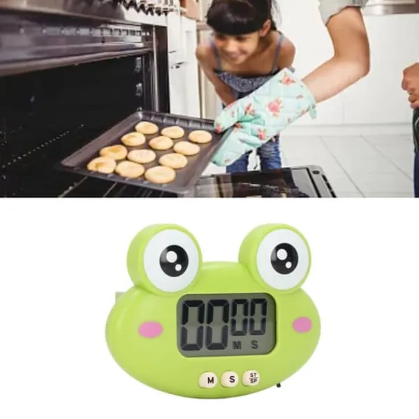 Tegneserie Digital Timer ABS Bærbar Letvægts Nem At Bruge Sød Tegneserie Timer Til Køkkenmadlavning Grøn Frø Clearance