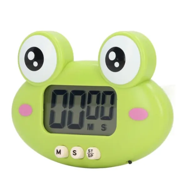 Tegneserie Digital Timer ABS Bærbar Letvægts Nem At Bruge Sød Tegneserie Timer Til Køkkenmadlavning Grøn Frø Clearance