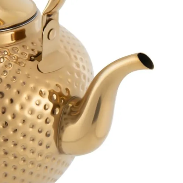 Tekande - Kogeplade Te- og Kaffekande - Rustfrit Stål - 2,0 L - Med Tesi/Filter - Til Løs Te & Blomstrende Te - Guld New
