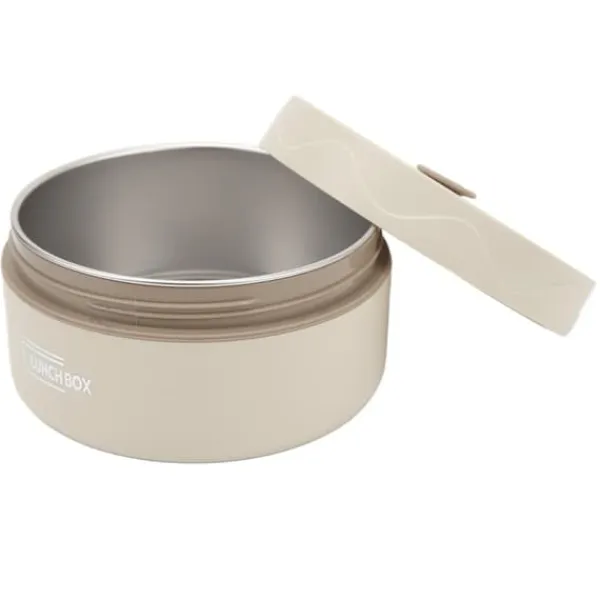 Beholdere Til Mad & Drikkevarer>Termisk kogegryde 420 ml 304 rustfrit stål dobbeltlags bærbar rund form termisk frokostbeholder Beige Mikrobølgetype