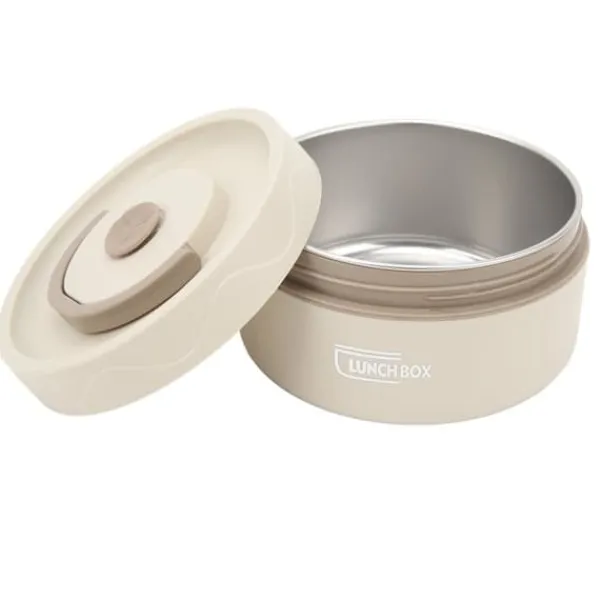 Beholdere Til Mad & Drikkevarer>Termisk kogegryde 420 ml 304 rustfrit stål dobbeltlags bærbar rund form termisk frokostbeholder Beige Mikrobølgetype