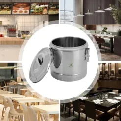 Termobeholder til mad - Rund termo-spand - 10 l - Metal - Isoleret til varmholdning - Lysegrå Hot