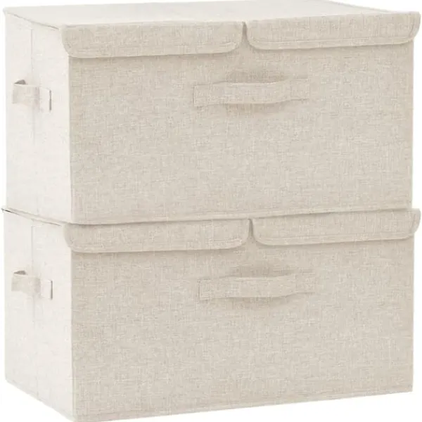 Opbevaringsæsker Til Hjemmet>The Living Store opbevaringskasser 2 stk. 50x30x25 cm stof cremefarvet - Opbevaringskasser