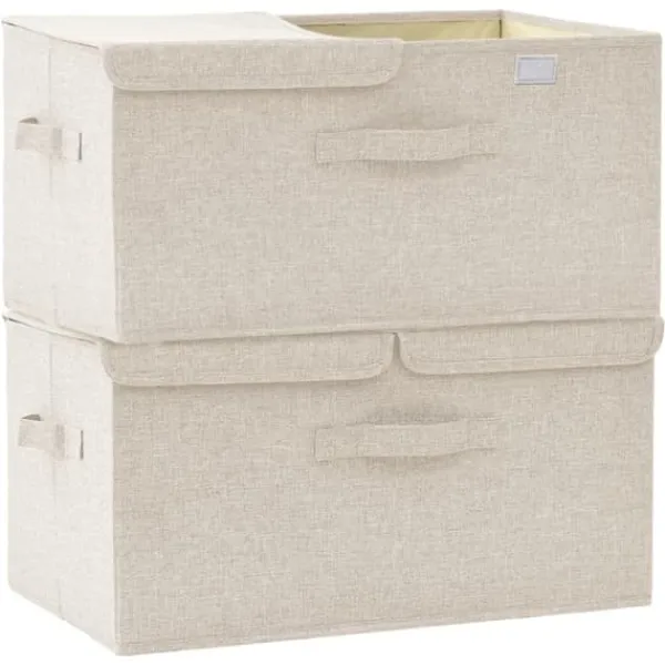 Opbevaringsæsker Til Hjemmet>The Living Store opbevaringskasser 2 stk. 50x30x25 cm stof cremefarvet - Opbevaringskasser