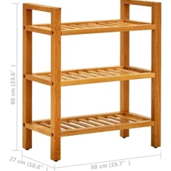 The Living Store skostativ med 3 hylder 50x27x60 cm massivt egetræ - Skoopbevaring Outlet