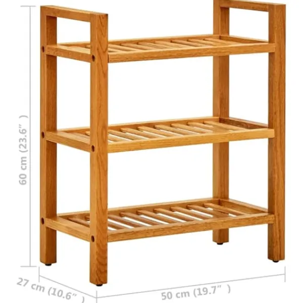 The Living Store skostativ med 3 hylder 50x27x60 cm massivt egetræ - Skoopbevaring Outlet