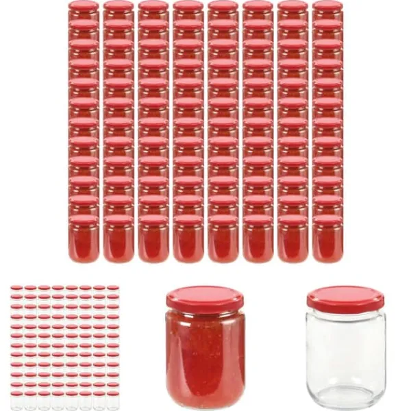 The Living Store syltetøjsglas 96 stk. med røde låg 230 ml - Honningkrukker Sale