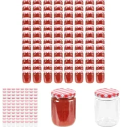 The Living Store syltetøjsglas 96 stk. med hvide og røde låg 230 ml - Honningkrukker Best