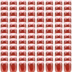 The Living Store syltetøjsglas 96 stk. med hvide og røde låg 230 ml - Honningkrukker Best