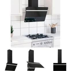 The Living Store væghængt emhætte 60 cm stål og hærdet glas sort - Emhætter Outlet