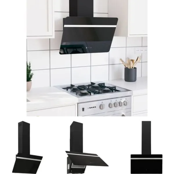 The Living Store væghængt emhætte 60 cm stål og hærdet glas sort - Emhætter Outlet