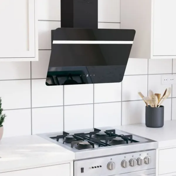 The Living Store væghængt emhætte 60 cm stål og hærdet glas sort - Emhætter Outlet