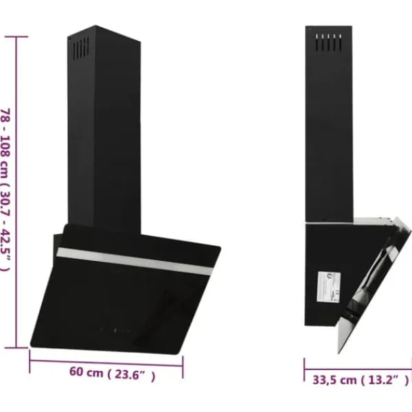 The Living Store væghængt emhætte 60 cm stål og hærdet glas sort - Emhætter Outlet