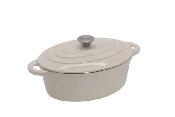 Gryder, Stegepander Og Kasseroller>Tierra Oval Støbejernsgryde 34cm 6,5L Cremefarvet NOIS