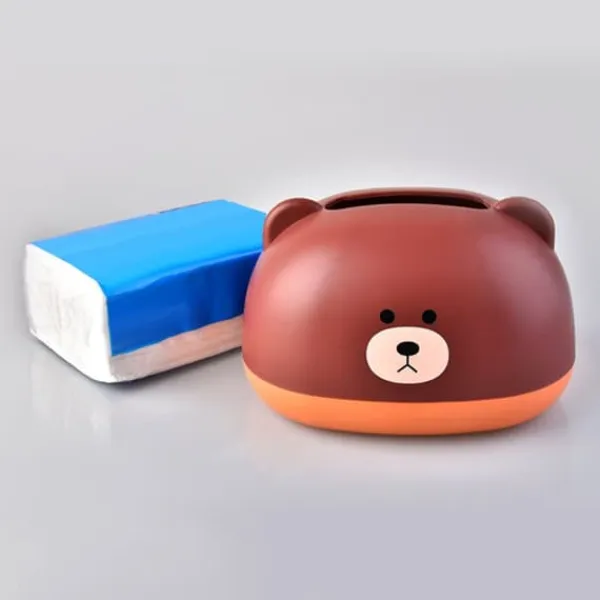 Tissue Box Cover PP Cute Cartoon Animal Desktop Tissue Dispenser Servietholder Case til Badeværelse Stue Soveværelse Køkken Brun Sale