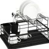Opvaskestativer & Tørrestativer>To etagers sort tallerkentørrestativ Afløb 43x32x27cm KINGHOFF KH-1716